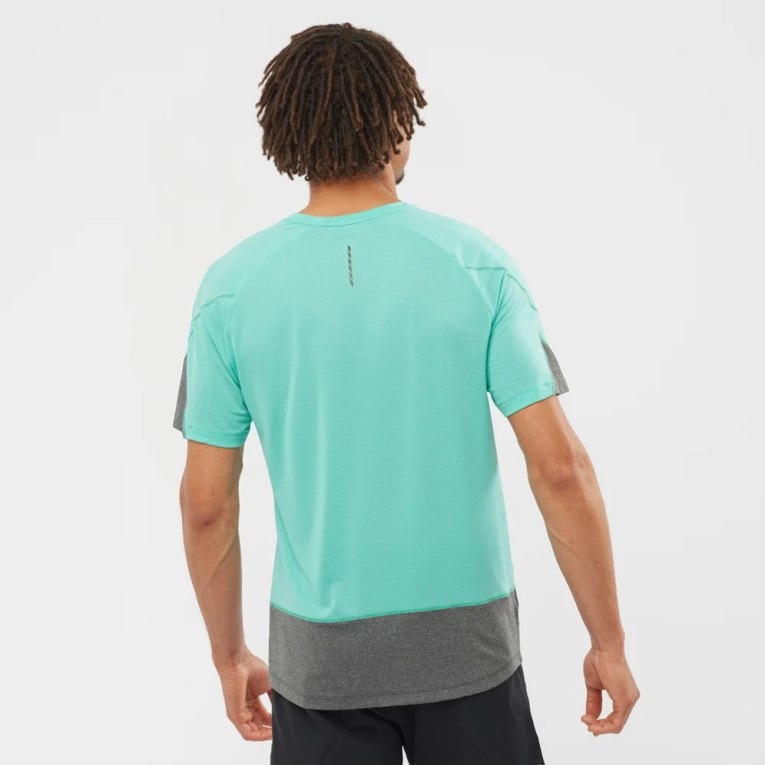 Turquoise / Grey Salomon Cross Run Short Sleeve Men's T-Shirts | PH 50438G